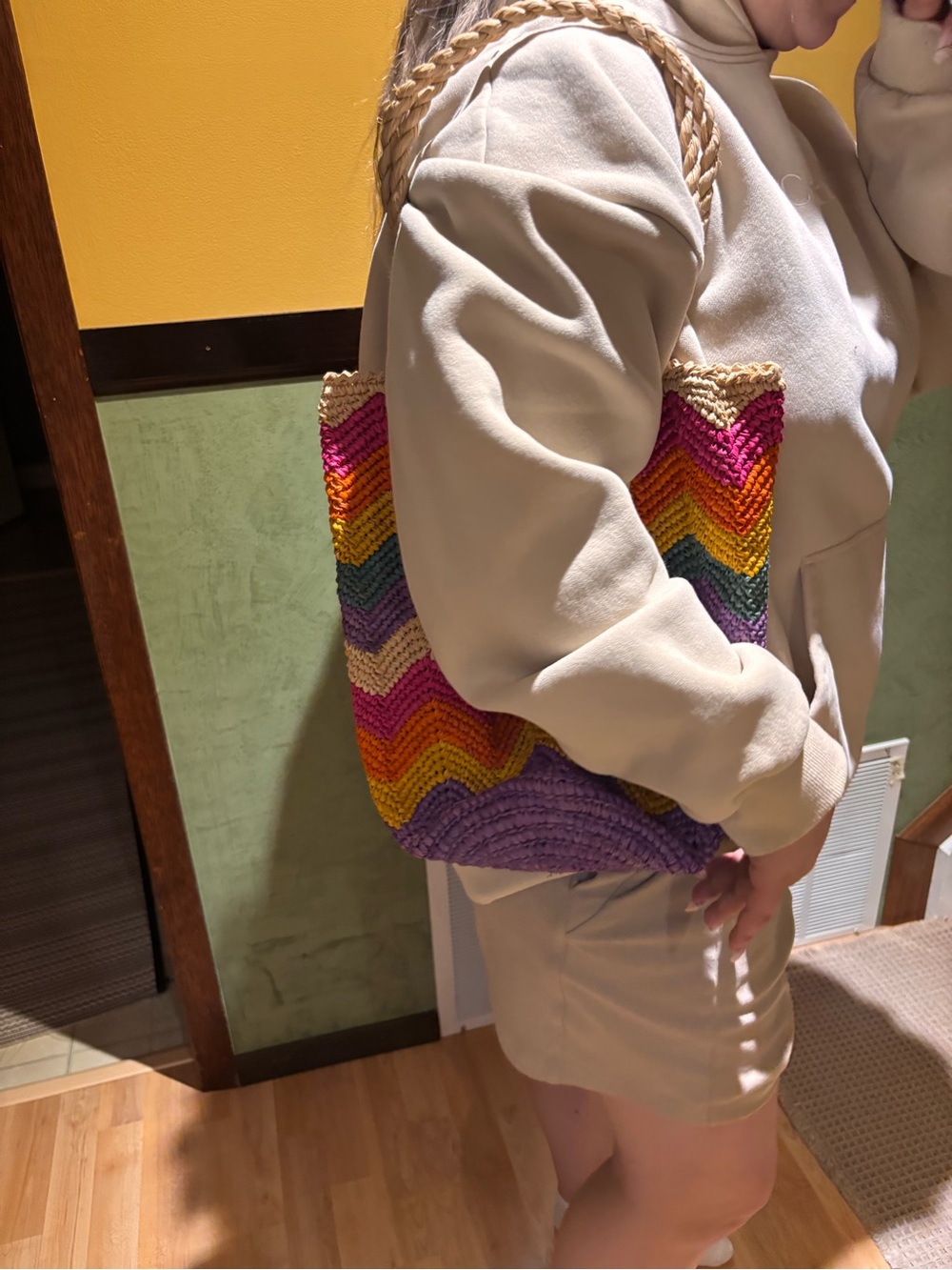 Mar Y Sol Handmade Chevron Raffia Tote Bag NWT – Colorful Rainbow Bag - Picture 13 of 13